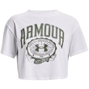 Dámské tričko Under Armour Collegiate Crest Crop SS - white - L - 1379402-100